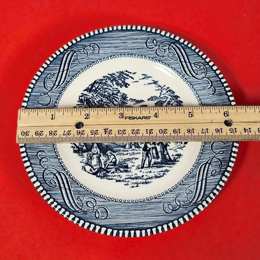 Royal‎ China Currier and Ives Blue White Plates Soup Bowls 12pcs Set Made in USA